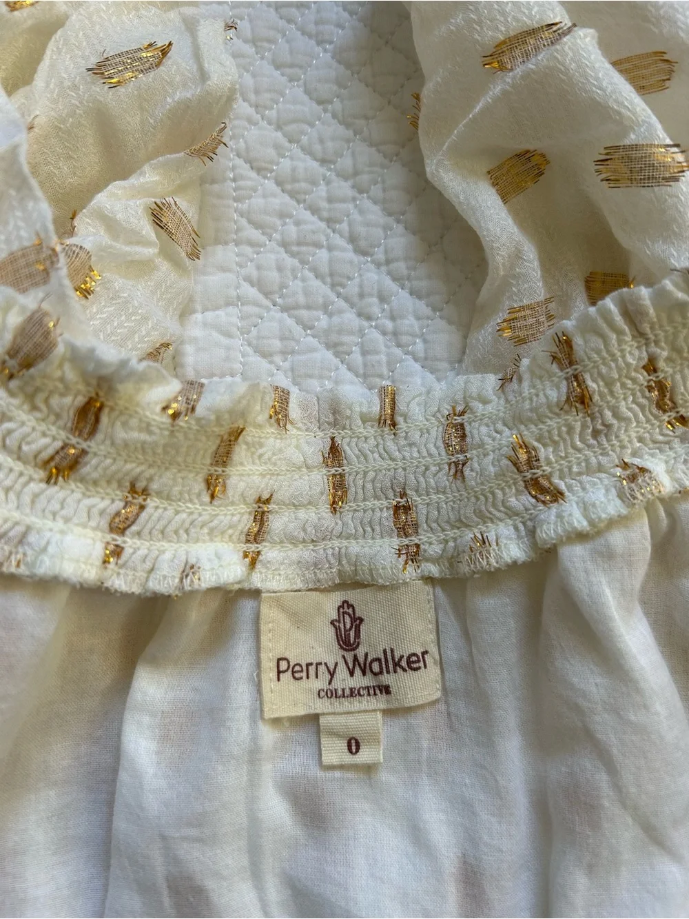 Poppy & Peonies White Crop Top with Gold Dot Trim - Picture 5 of 7
